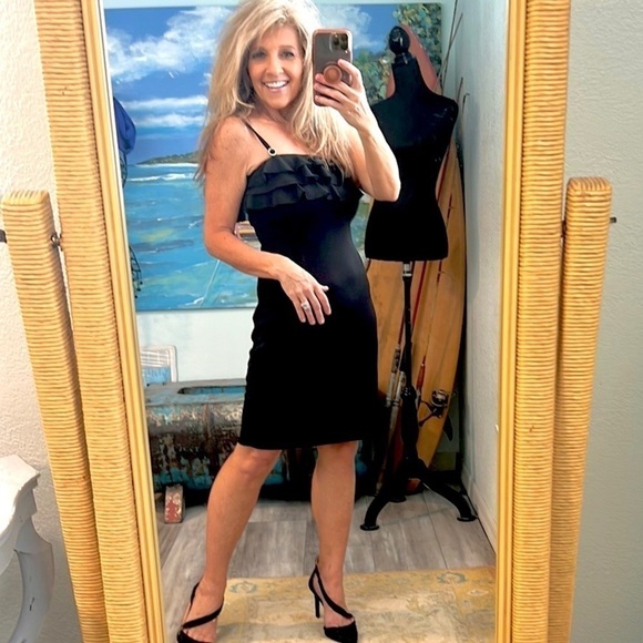 🖤VTG Joseph Ribkoff,Incredible,Vintage Little Black Dress”,Ruffled Upper,Size 4 - Picture 4 of 14